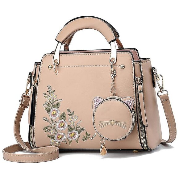 Fashion Purses and Handbags for Women Khaki Flower